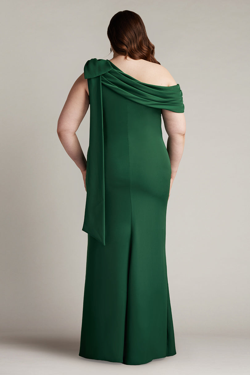 Tadashi Shoji Cassia Bow-Shoulder Crepe Evening Gown ALG1837 Tadashi Shoji Cassia Bow-Shoulder Crepe Evening Gown ALG1837