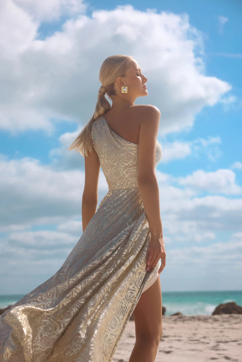 betsy and adam gold sequin dress Betsy and Adam Women's Gold Sequin Gown with side cut outs