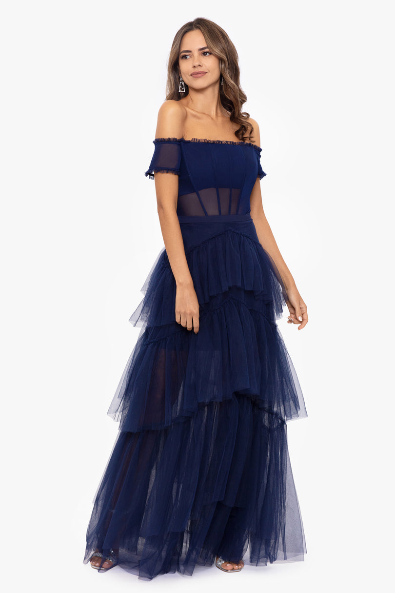 Betsy & Adam Ruffle Prom Dress A25047 Betsy & Adam Ruffle Prom Dress A25047