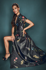 Sachin & Babi "Marta" Belted Floral A-line Gown