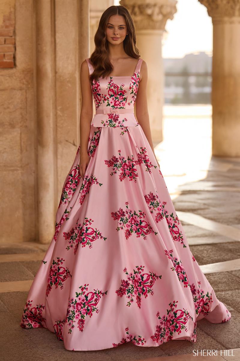Sherri Hill Floral Print Ball Gown Dress 57481