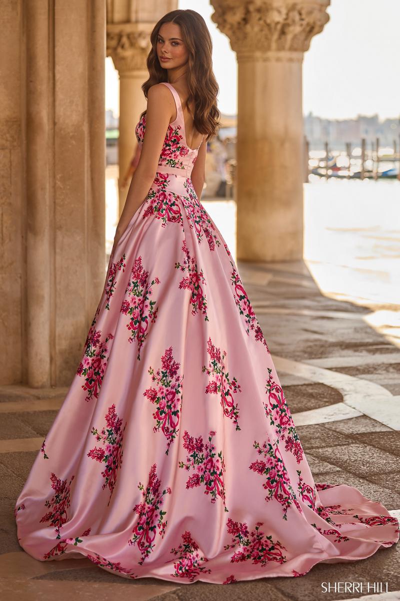 Sherri Hill Floral Print Ball Gown Dress 57481