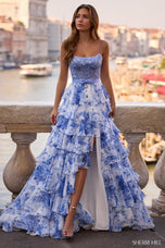 Sherri Hill Blue Floral Illusion Lace Prom Dress 57540