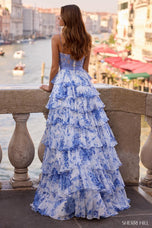 Sherri Hill Blue Floral Illusion Lace Prom Dress 57540