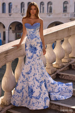 Sherri Hill Blue Print Mermaid Prom Dress 57583