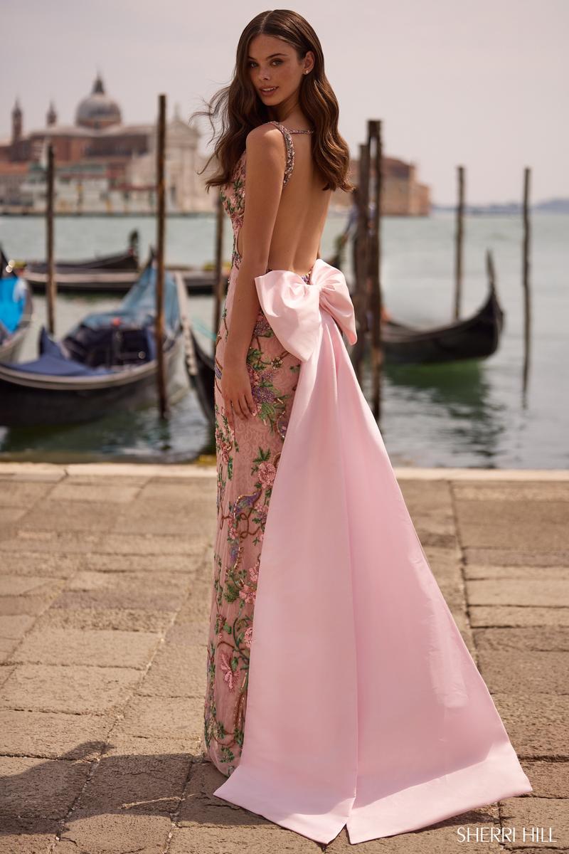 light pink flower prom dress Light Pink 3D Flowers A Line Prom Dresses Strapless Sparkly Long Formal Dress ARD2882