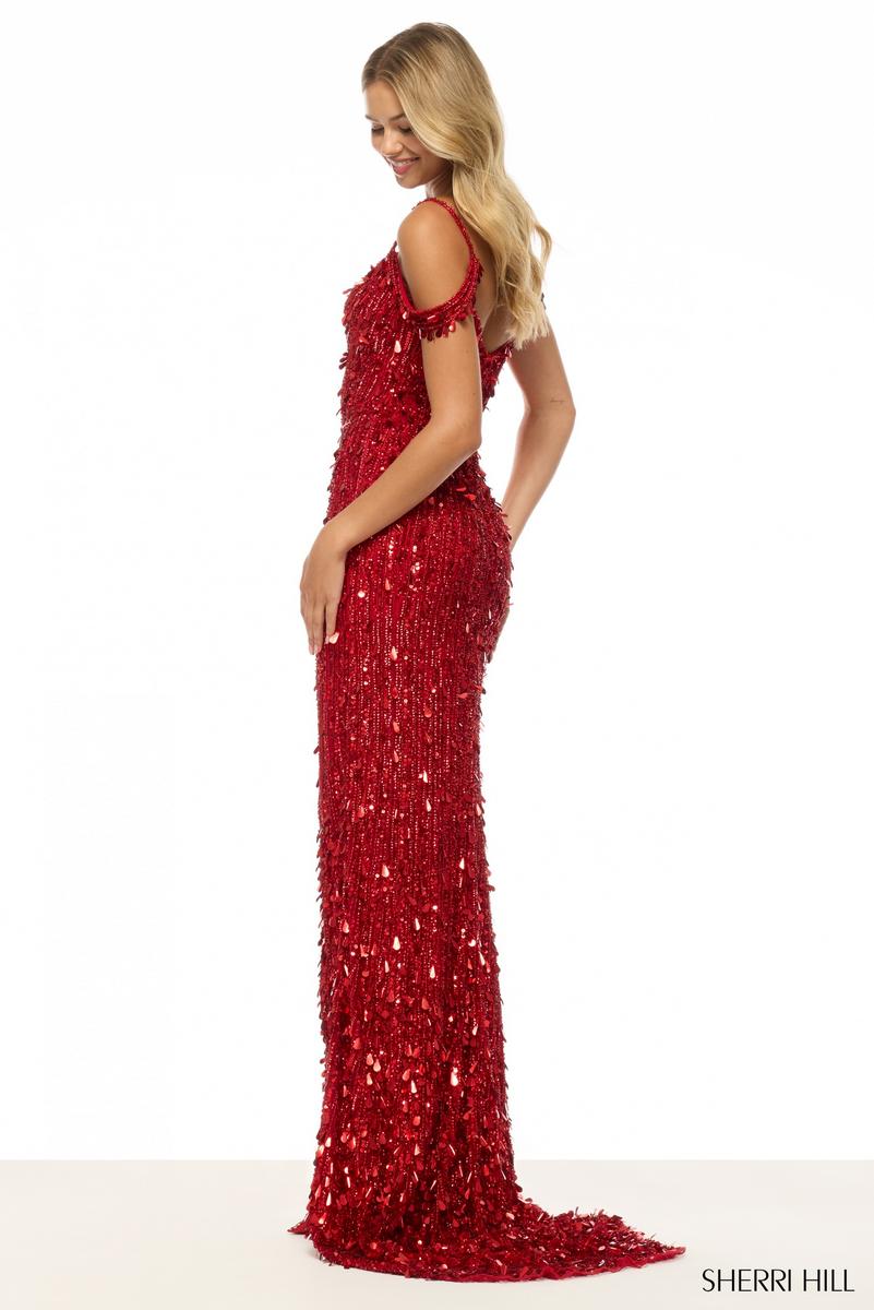Sherri Hill Off Shoulder Fitted Sequin Prom Dress 57608