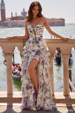 Sherri Hill Floral Print Strapless Ruffle Prom Dress 57613