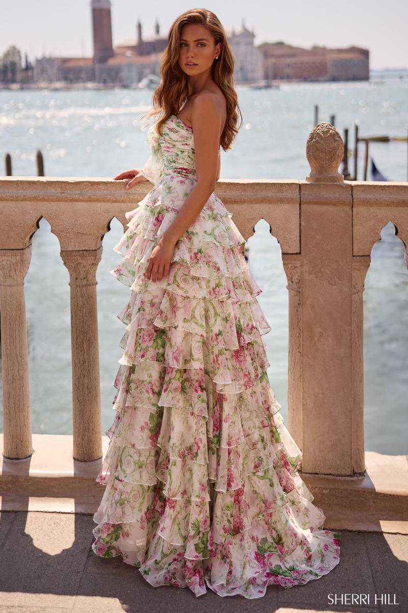 Sherri Hill Ivory Print Prom Dress 57614 Sherri Hill Ivory Print Prom Dress 57614