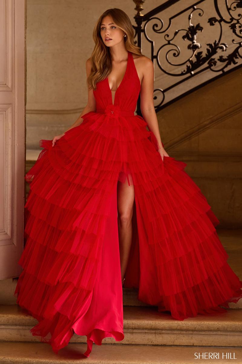 Sherri Hill Halter Tulle Ruffle Prom Dress 57630