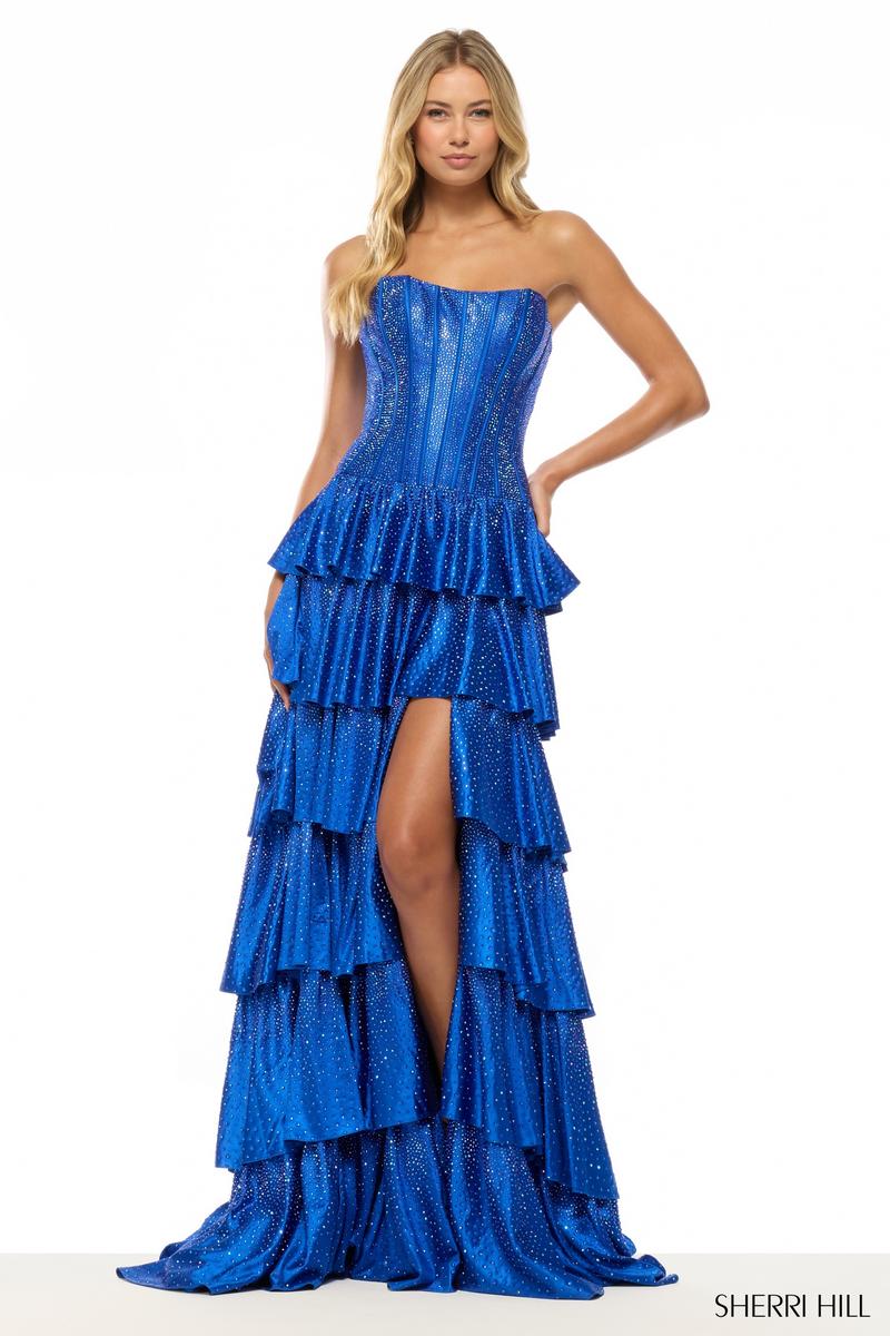 Sherri Hill Drop Waist Corset Hot Stone Prom Dress 57639 Royal / 4