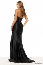 Sherri Hill Strapless Satin Peplum Prom Dress 57647