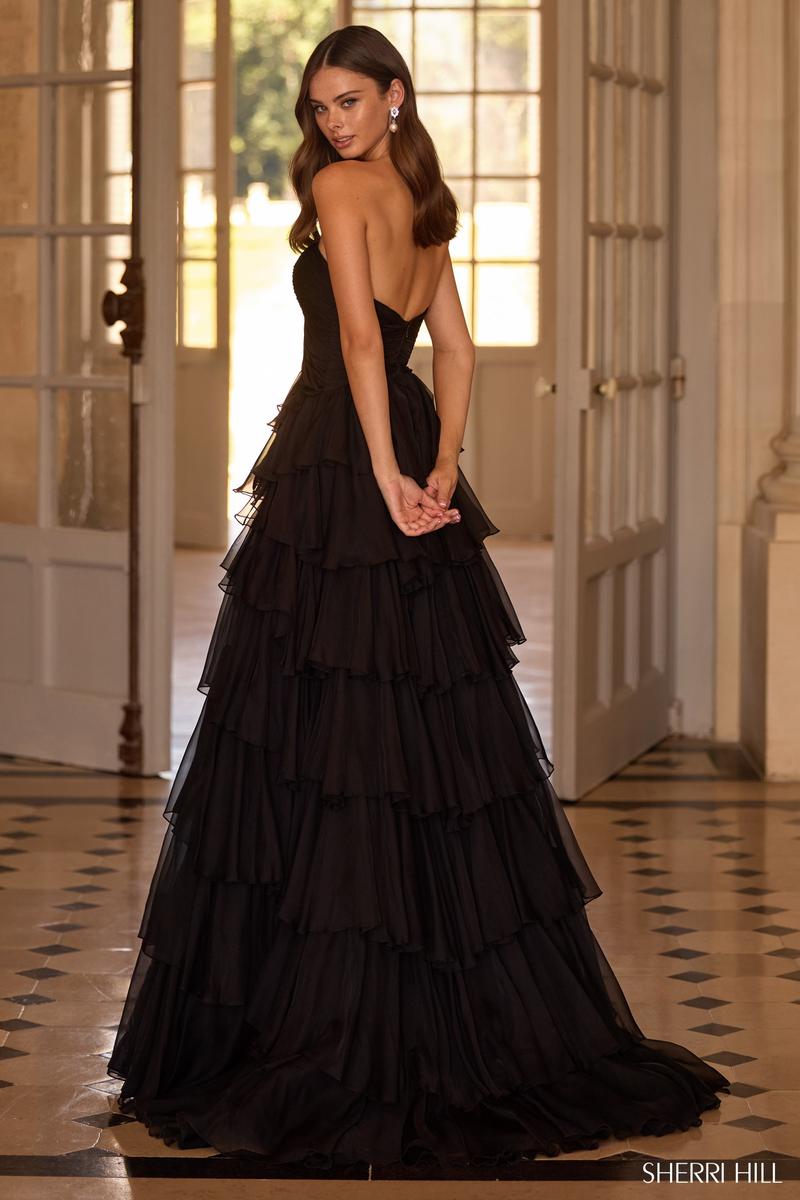 Sherri Hill Ruched Bodice Ruffle Prom Dress 57673 Sherri Hill Ruched Bodice Ruffle Prom Dress 57673