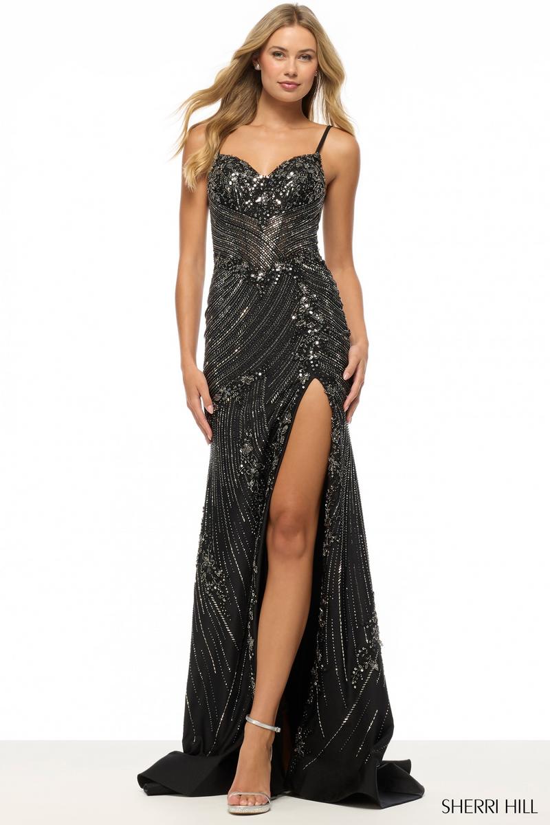 Sherri Hill Strapless Sequin Beaded Corset Prom Dress 57688