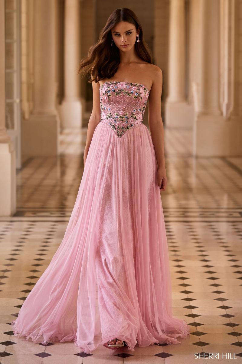 Sherri Hill Embroidered Strapless Prom Dress 57716