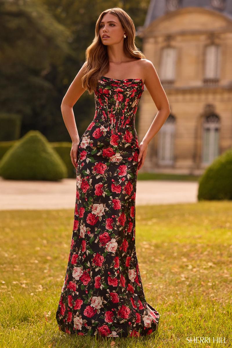 Sherri Hill Fitted Floral Corset Prom Dress 57719 Sherri Hill Fitted Floral Corset Prom Dress 57719
