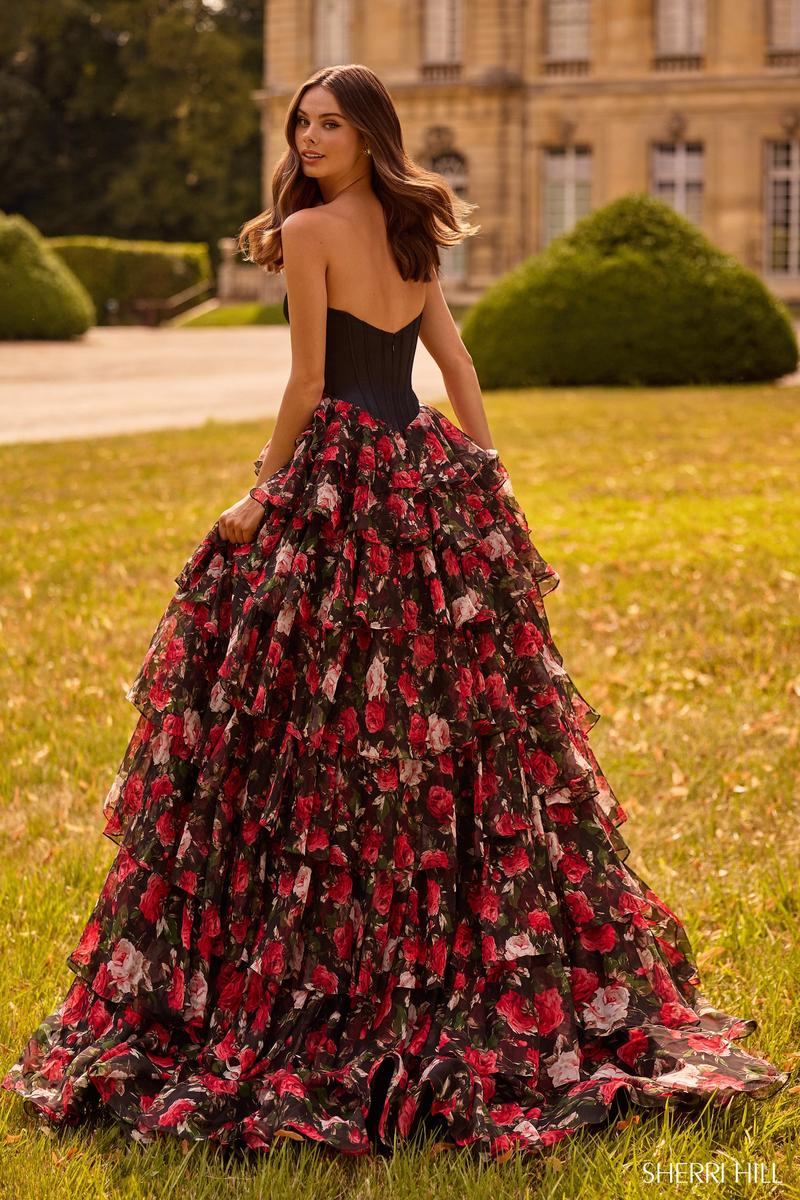 Sherri Hill Floral Print Corset Prom Dress 57722