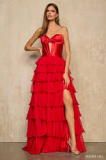Sherri Hill Corset Chiffon Ruffle Prom Dress 57746