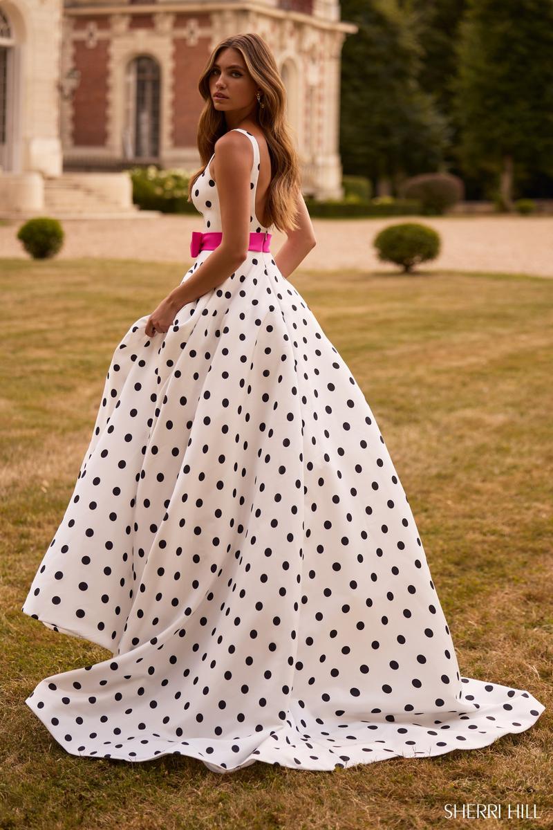 Sherri Hill Polka Dot Ball Gown with Bow 57748