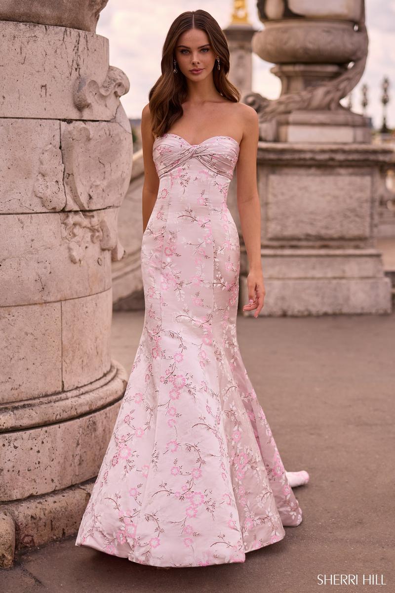 Sherri Hill Strapless Floral Brocade Prom Dress 57751 Sherri Hill Strapless Floral Brocade Prom Dress 57751