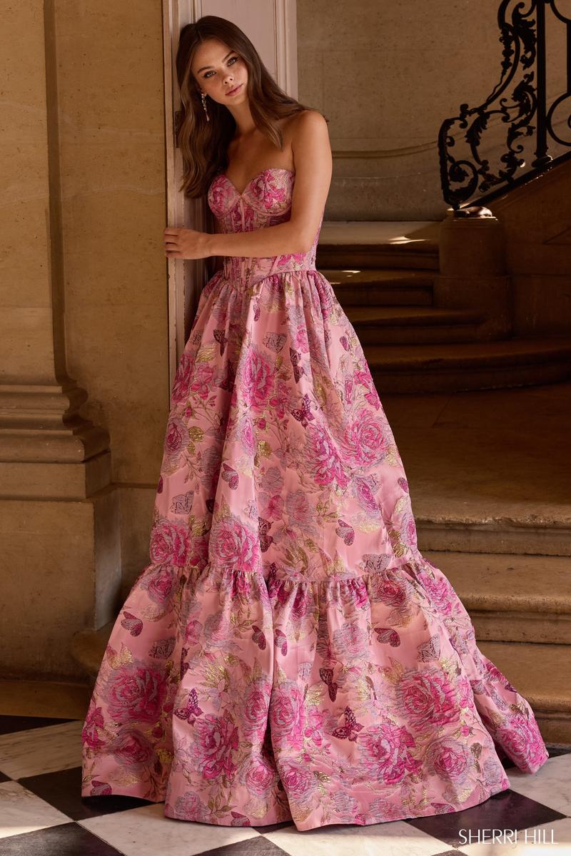 Sherri Hill Strapless Corset Brocade Prom Dress 57754