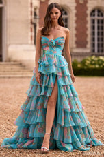 Sherri Hill Strapless Ruffle Print Prom Dress 57775
