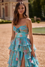 Sherri Hill Strapless Ruffle Print Prom Dress 57775