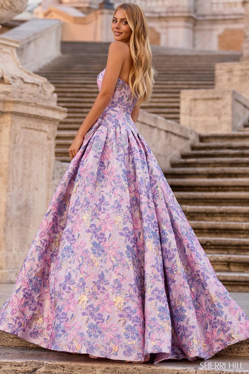 Sherri Hill Drop Waist Bow Prom Dress 57781 Black Print / 4 Sherri Hill Drop Waist Bow Prom Dress 57781 Black Print / 4