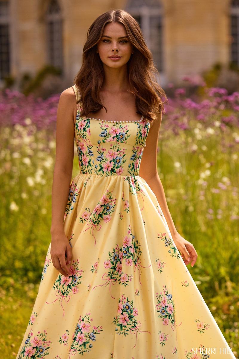 Sherri Hill Floral Print Ball Gown Dress 57783