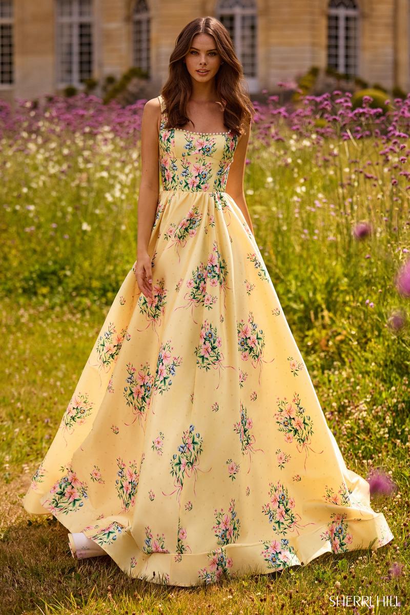Sherri Hill Floral Print Ball Gown Dress 57783