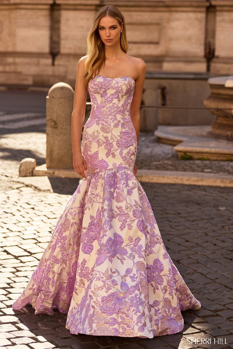 Sherri Hill Floral Brocade Mermaid Prom Dress 57785
