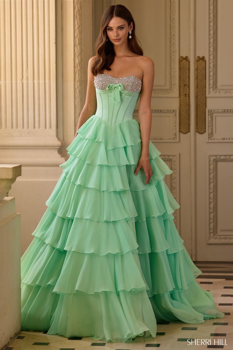 Sherri Hill Ruffle Corset Long Prom Dress 57799