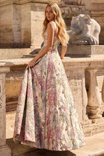 Sherri Hill Modest Brocade Ball Gown Dress 57812