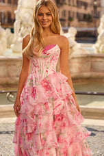 Sherri Hill Strapless Floral Corset Prom Dress 57820