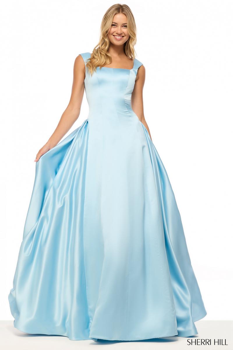 Sherri Hill Modest Satin Ball Gown Dress 57835 9309802954983