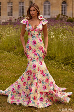 Sherri Hill Bow Mermaid Floral Prom Dress 57848