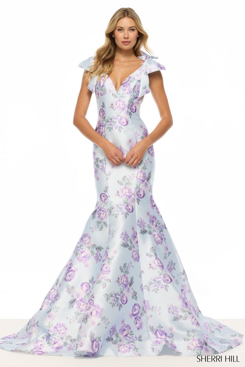 Sherri Hill Cap Sleeve Floral Print Dress 57854