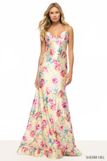 Sherri Hill Satin Floral Print Long Prom Dress 57859