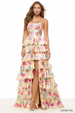 Sherri Hill Floral Print Corset Prom Dress 57875