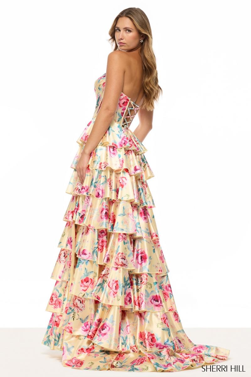 Sherri Hill Floral Print Corset Prom Dress 57875