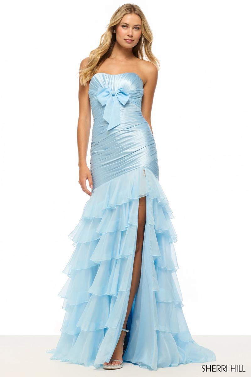 Sherri Hill Ruched Satin Mermaid Prom Dress 57884