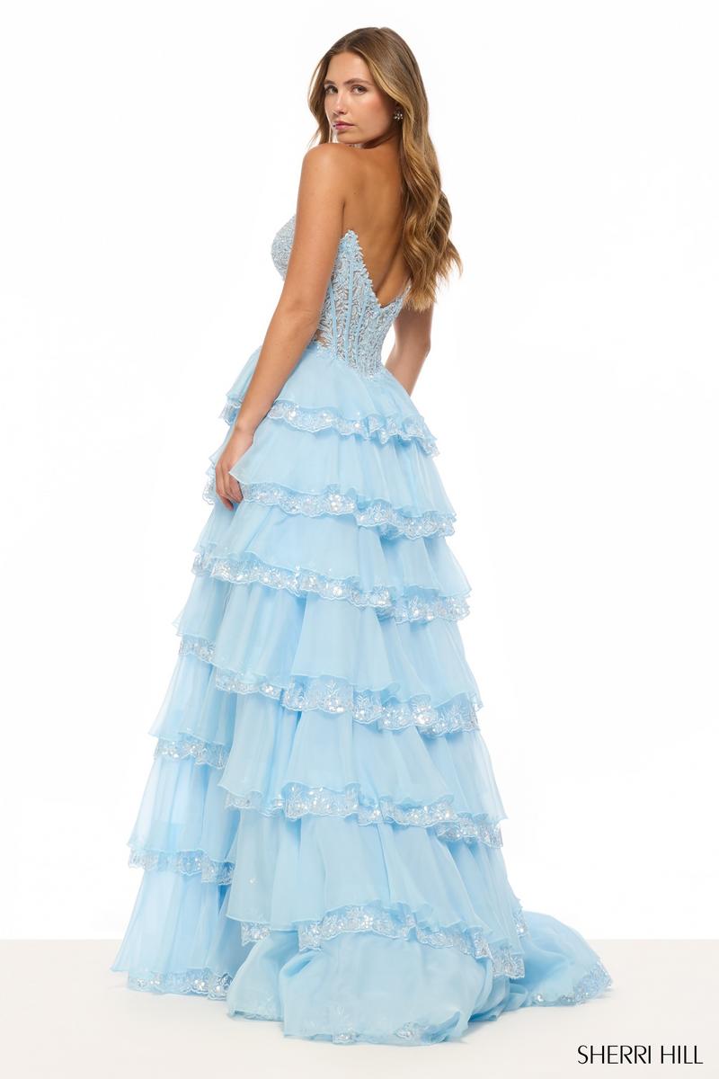 Sherri Hill Tiered Ruffle Lace Corset Prom Dress 57885