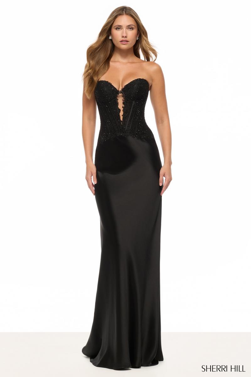 Sherri Hill Lace Satin Corset Prom Dress 57886 Sherri Hill Lace Satin Corset Prom Dress 57886