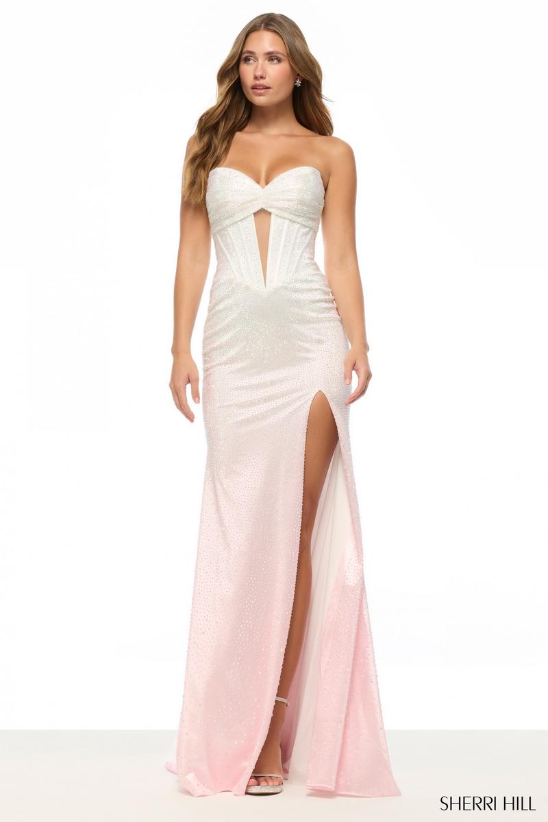 pink ombre dress Sherri Hill Ombre Corset Prom Dress 57901 gunmetal/black Ombre / 6