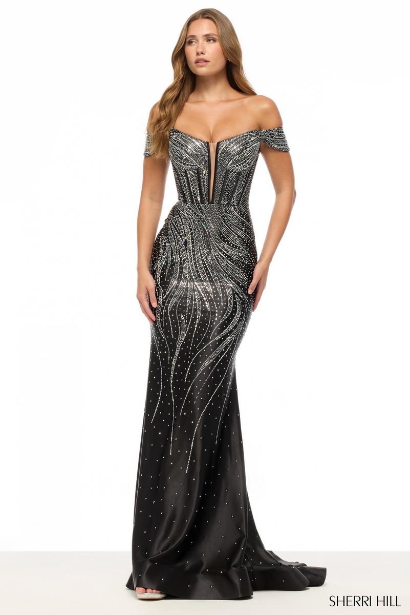 Sherri Hill Off Shoulder Hot Stone Prom Dress 57905