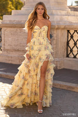 Sherri Hill Strapless Print Ruffle Prom Dress 57907