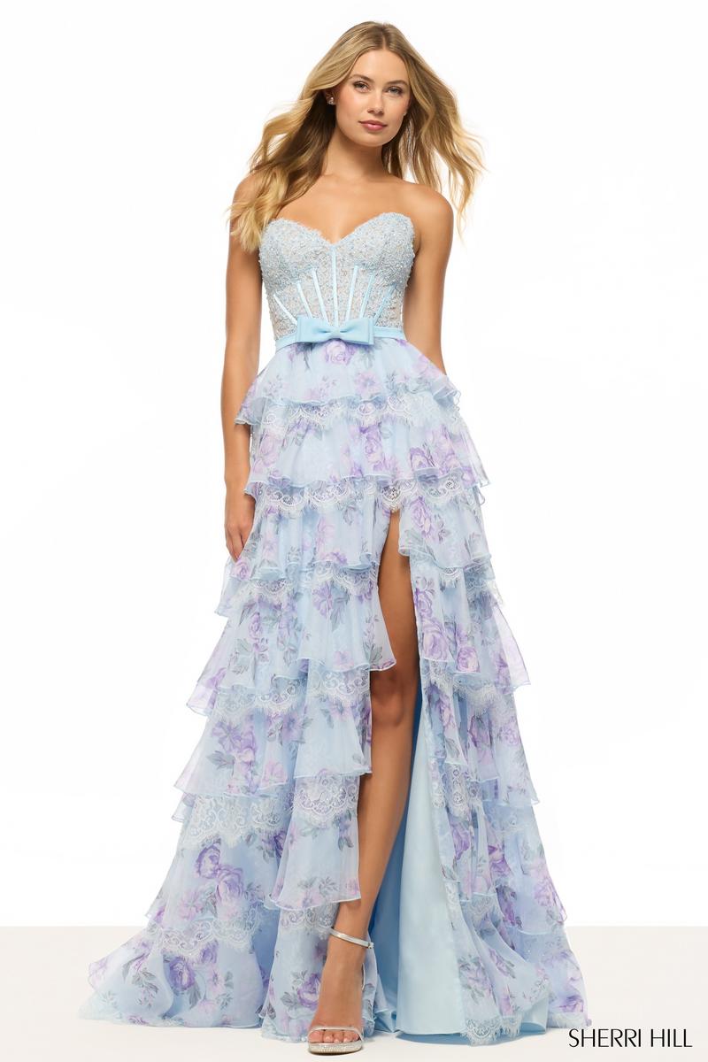 Sherri Hill Floral Ruffle Lace Prom Dress 57908