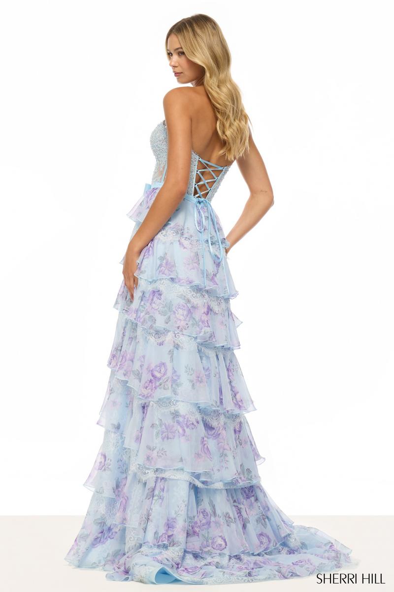 Sherri Hill Floral Ruffle Lace Prom Dress 57908