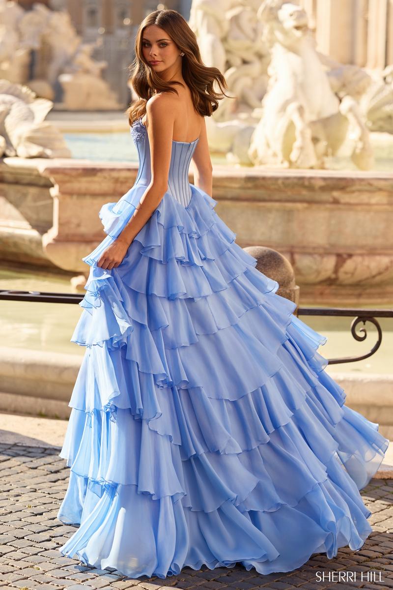 Sherri Hill Lace Satin Ruffle Prom Dress 57934 Royal / 00