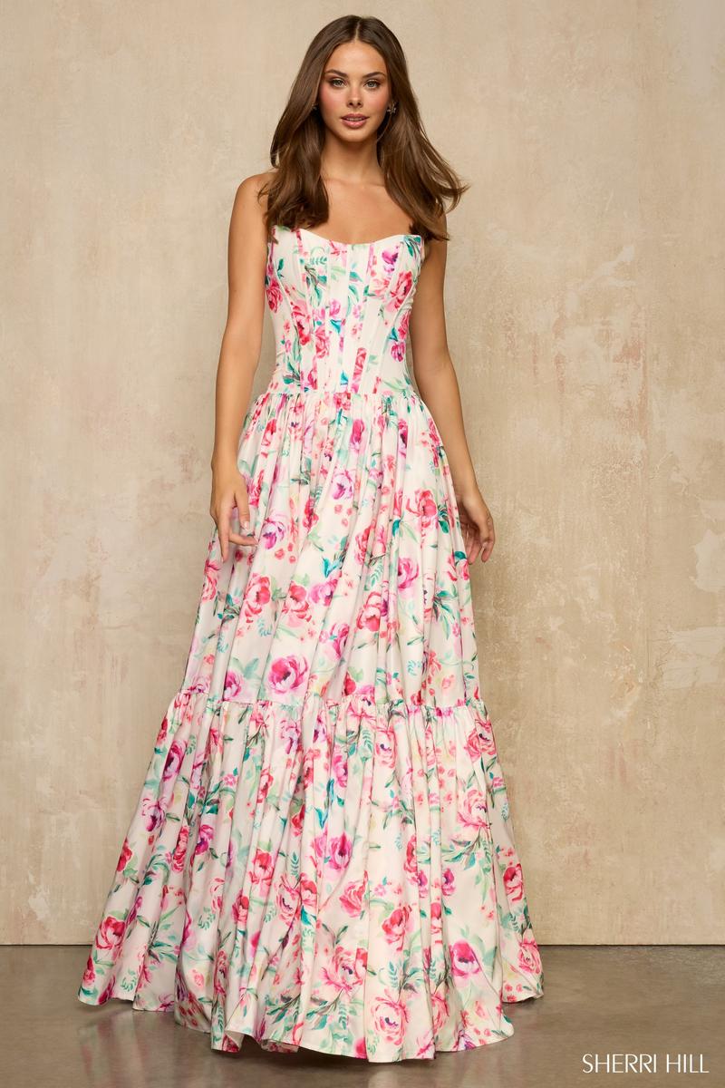 Sherri Hill Strapless A-Line Floral Prom Dress 57948